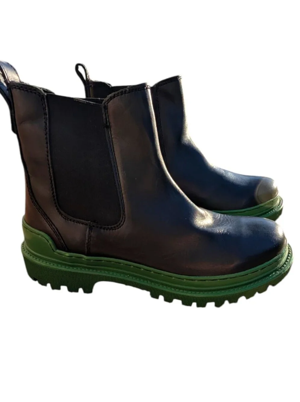 Steve Madden Men's Black Chelsea Boots with Green Lug Sole Sz 9 Grunge